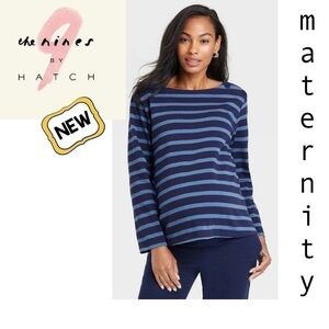 New THE NINES by HATCH Striped Top Navy Blue Long Sleeve Nautical Maternity XXL